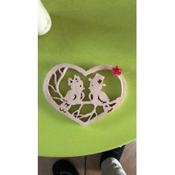 Décoration cœur bois oiseau
