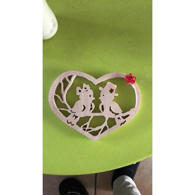 Décoration cœur bois oiseau
