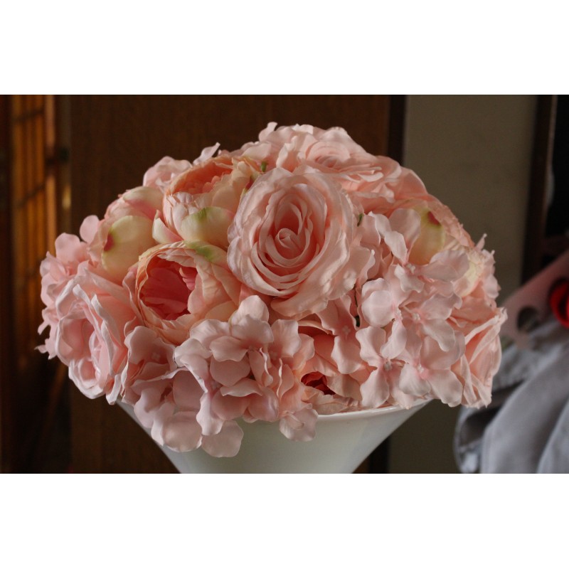 Demi boule de fleur rose et pèche D35