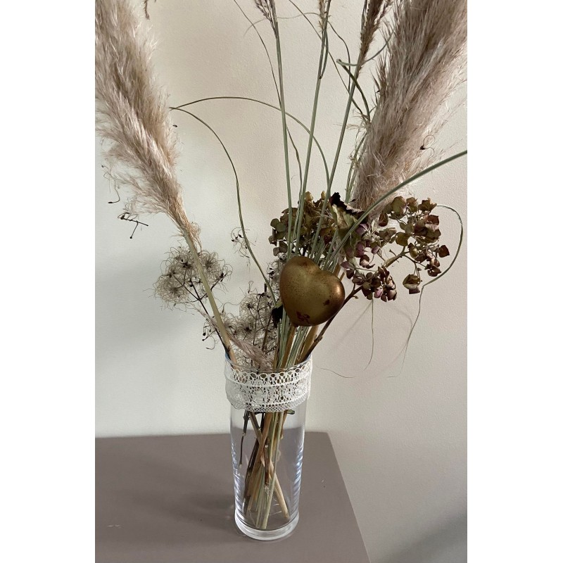 Vase transparent ruban blanc, jaune