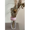 Vase transparent ruban rose et fils jute