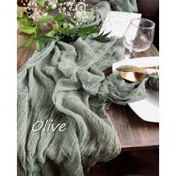 Chemin de table en gaze de coton vert sauge