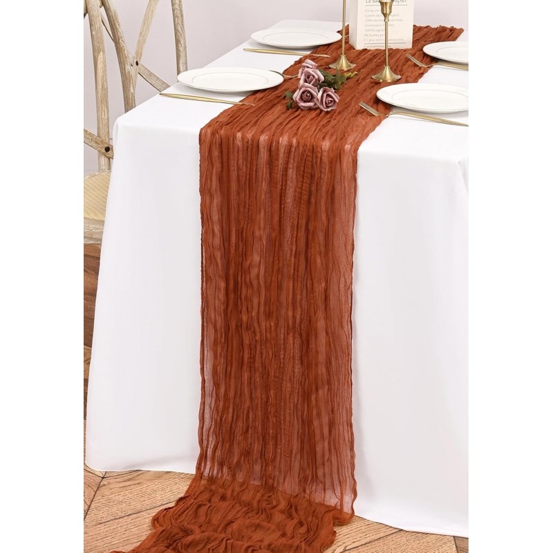 Chemin de table en gaze de coton vert sauge