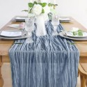 Chemin de table en gaze de coton bleu gris