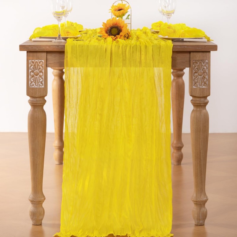 Chemin de table en gaze de coton jaune