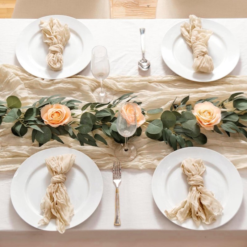 Chemin de table en gaze de coton bleu marine