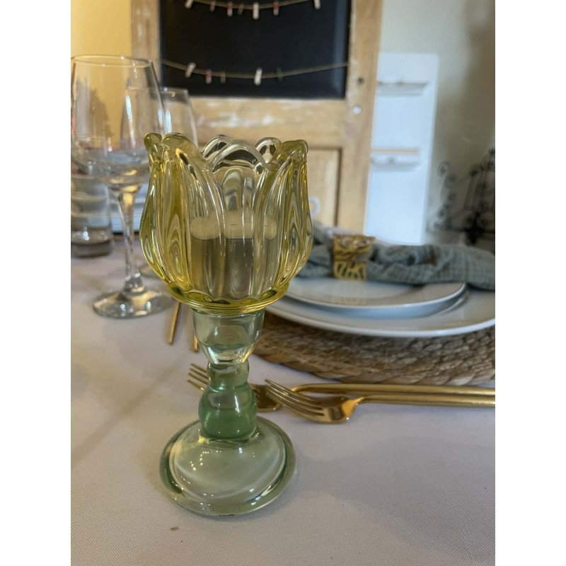 Bougeoire en verre en forme de fleur