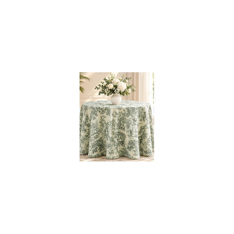 Nappe Ronde Toile de Jouy Verte – 280 cm | Style Bridgerton