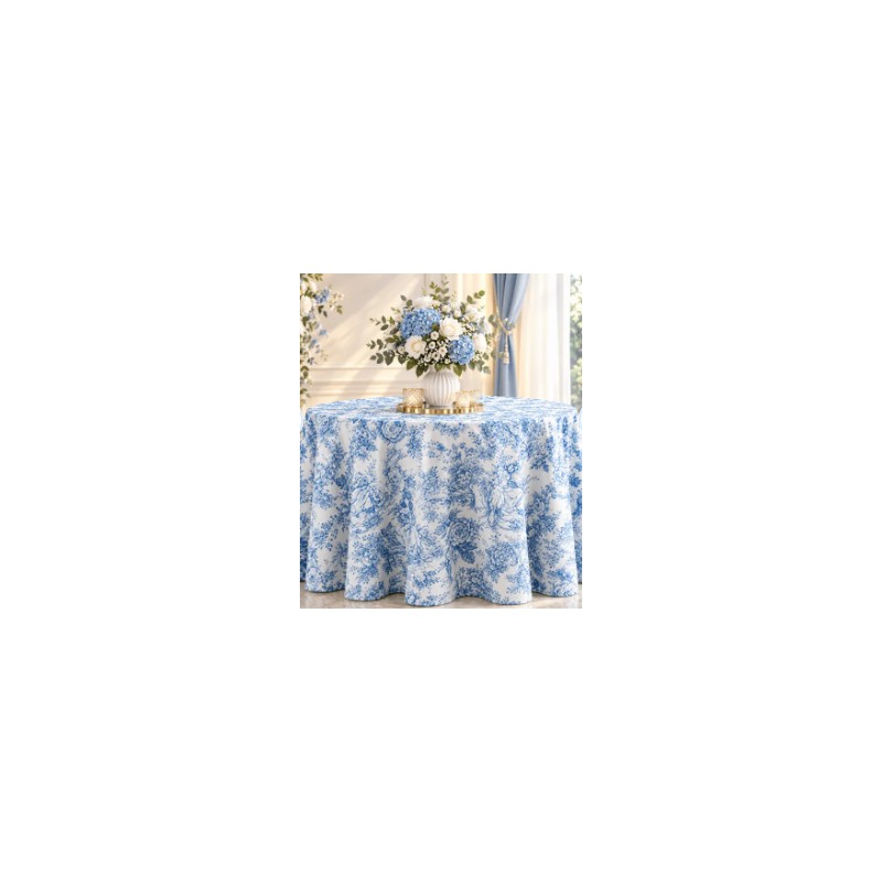 Nappe Ronde Toile de Jouy bleu – 280 cm | Style Bridgerton