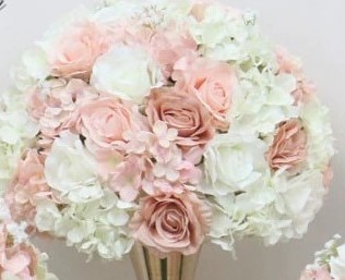 Demi boule de fleur rose et blanche D35 - Monita Evénements