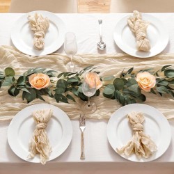 Chemin de table en gaze de coton bleu marine